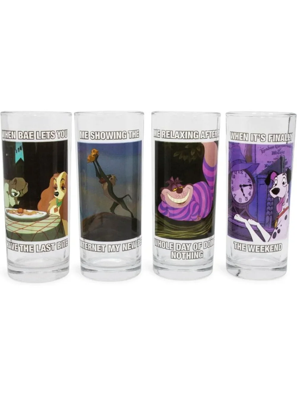 Disney-Inspired 4pc Tumbler Glass Set - Lion King, Alice, Lady & the Tramp